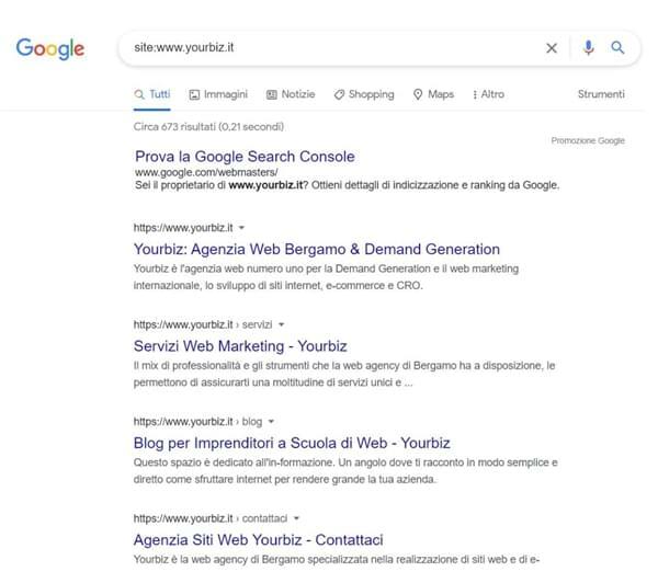 indicizzazione sito web search serp