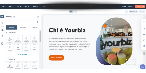 il CMS Hubspot ha un sistema drag-drop molto comodo e intuitivo